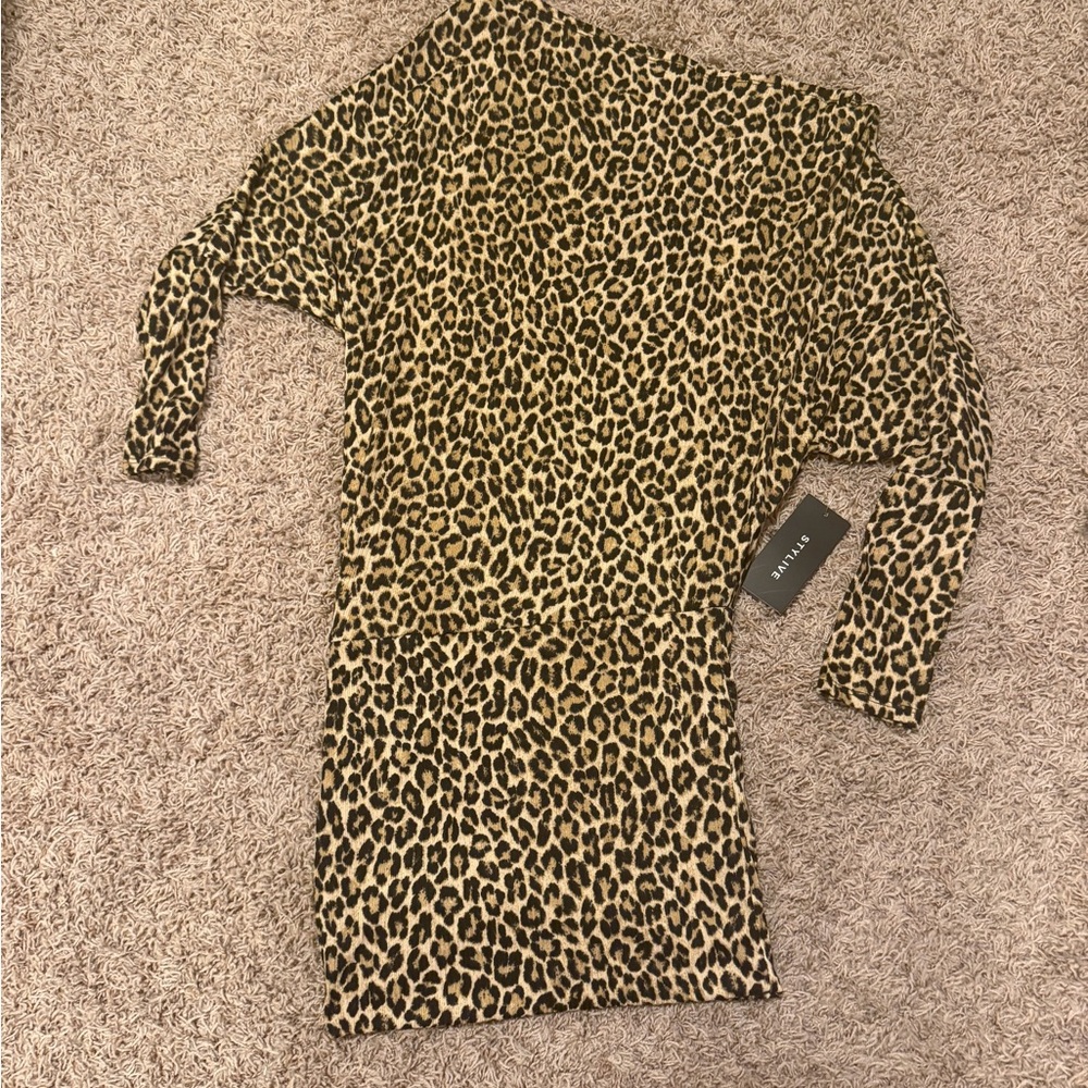 Leopard Print Mini Dress - Beige & Black